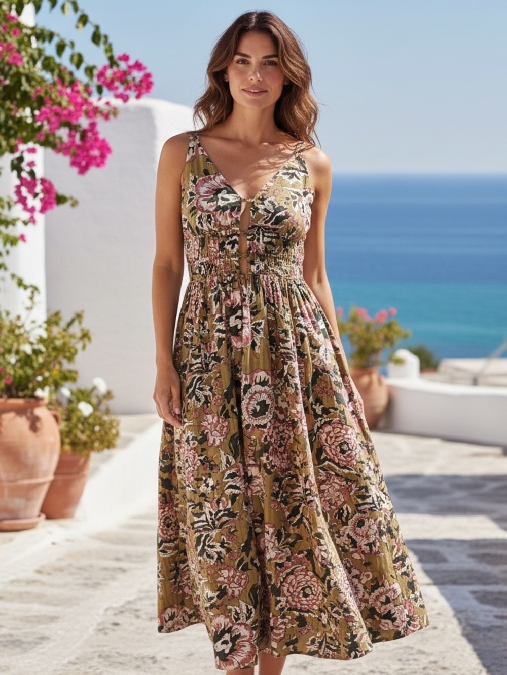 Caroline Constas Floral Midi Dress size L Green Pink NWT - Picture 4 of 10